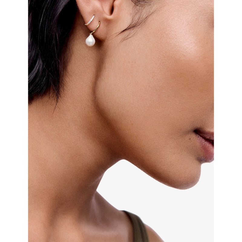 Monica Vinader small 14ct yellow-gold baroque pearl huggie earrings - British product