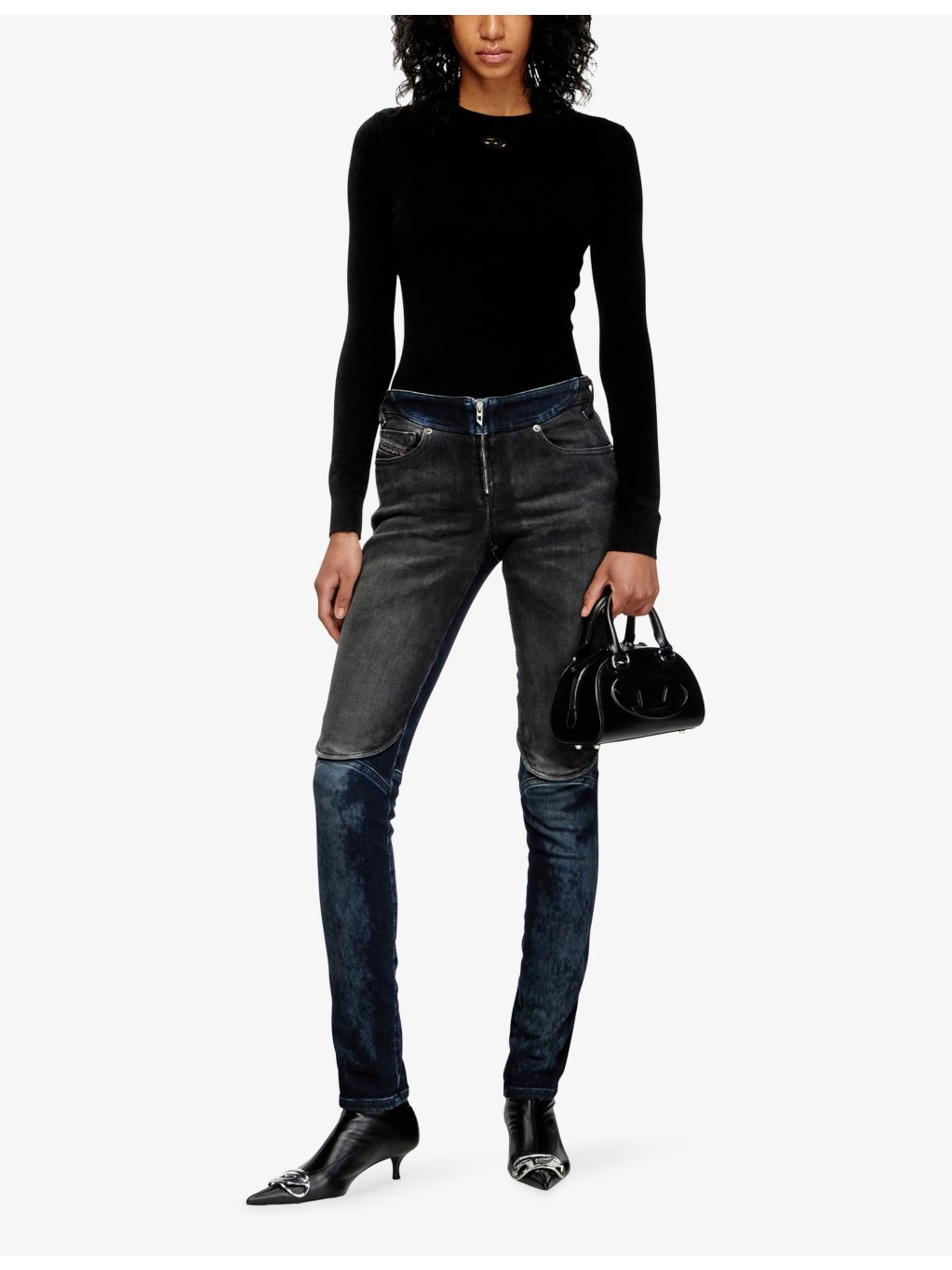 Diesel leather cross-body bag with curved dome shape, UK version
