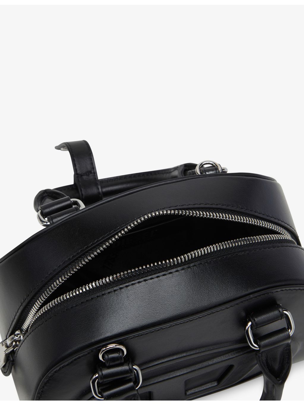 Diesel leather cross-body bag with curved dome shape, UK version