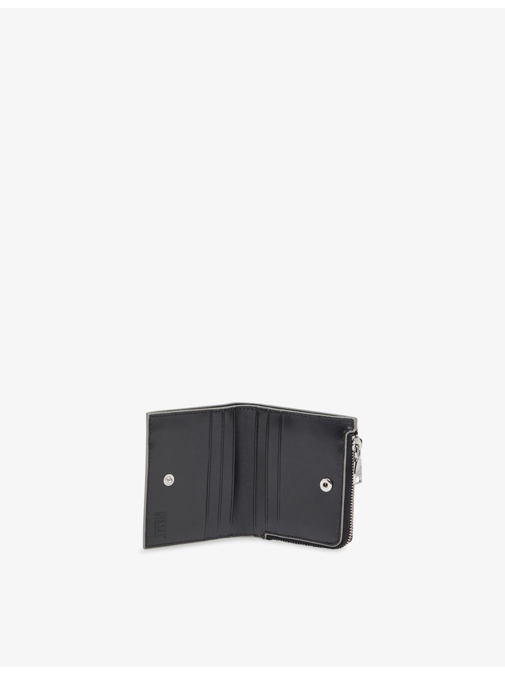 Diesel mirrored leather bi-fold wallet with coin zip, imported from the UK