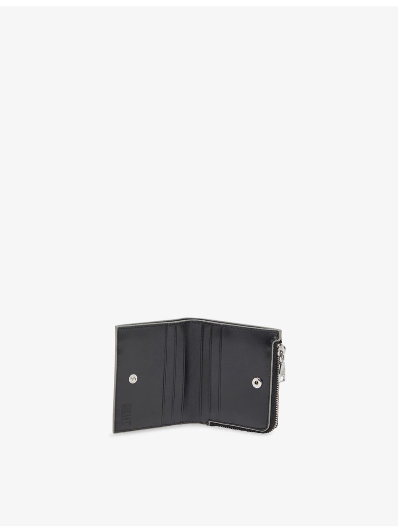 Diesel mirrored leather bi-fold wallet with coin zip, imported from the UK