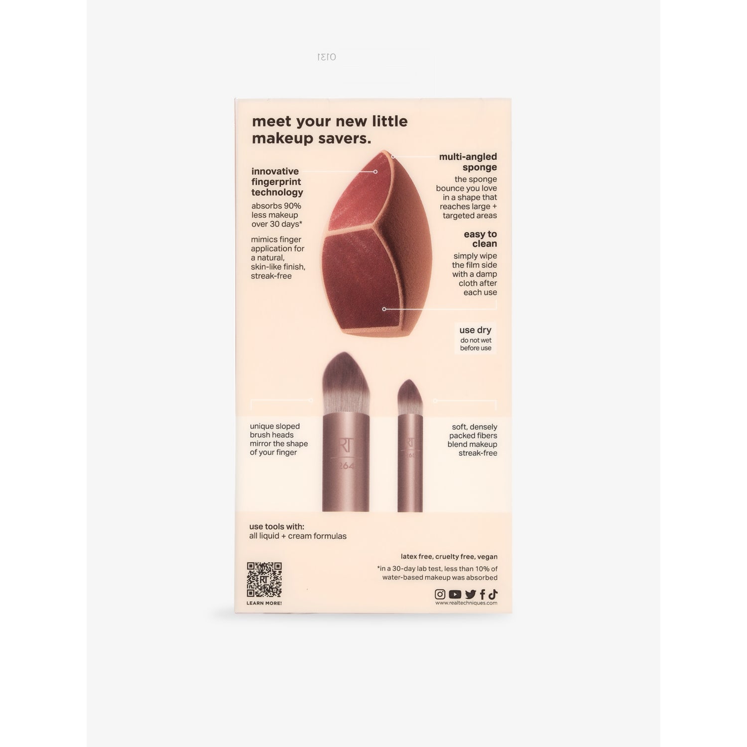 Real Techniques Makeupsaver sponge and brush trio, imported from the UK