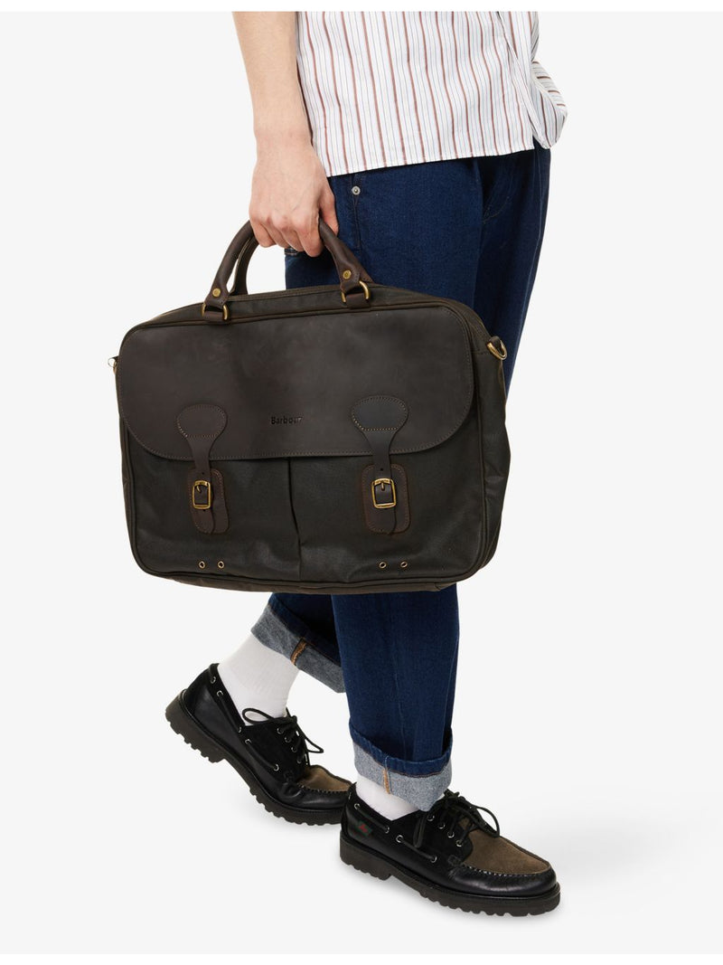Barbour waxed cotton briefcase with leather trims - British product