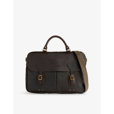 selfridges Barbour Leather-Trims Waxed-Cotton Briefcase- Buy online at McGrocer