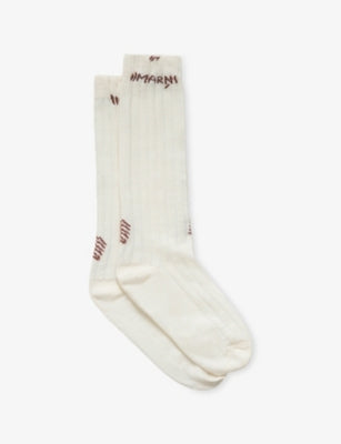 Marni Mending-Embroidered Cotton-Blend Mid-Calf Socks