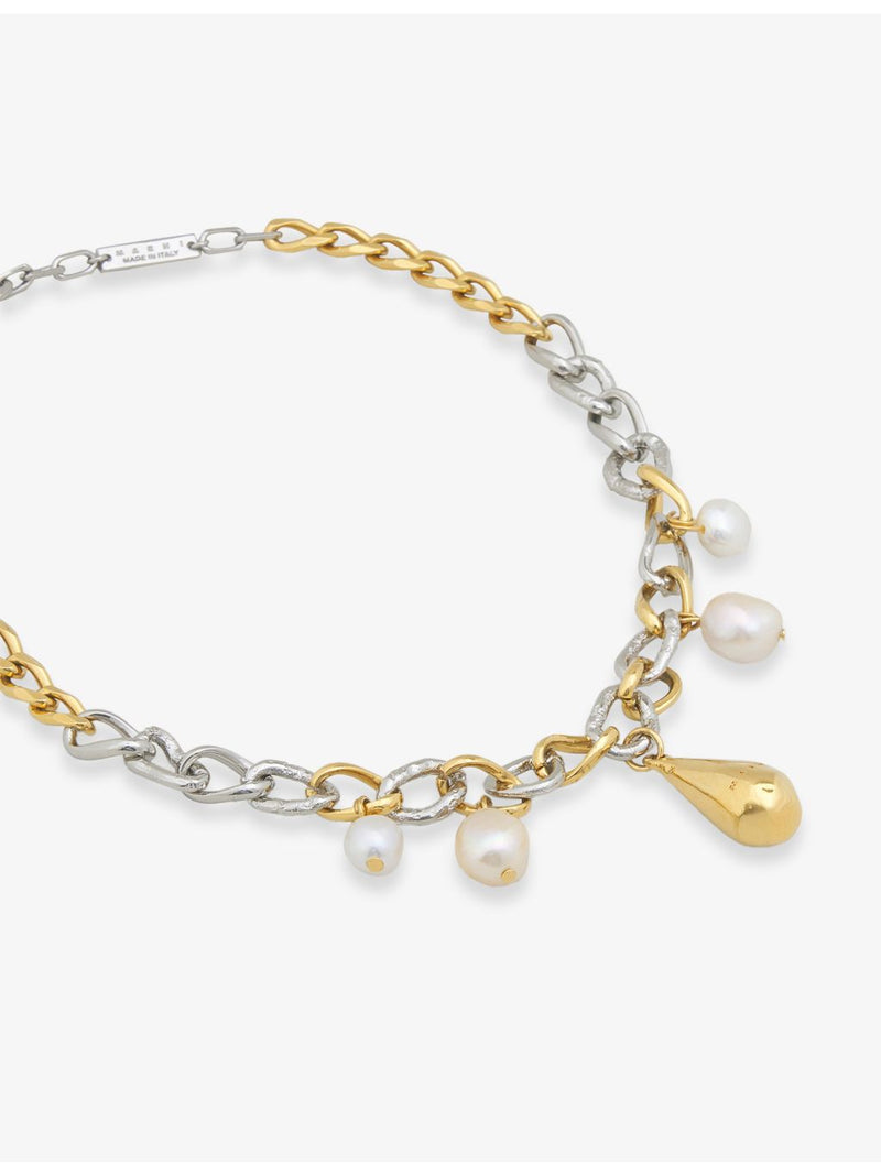 Marni logo brass necklace with crystal detail, imported from the UK