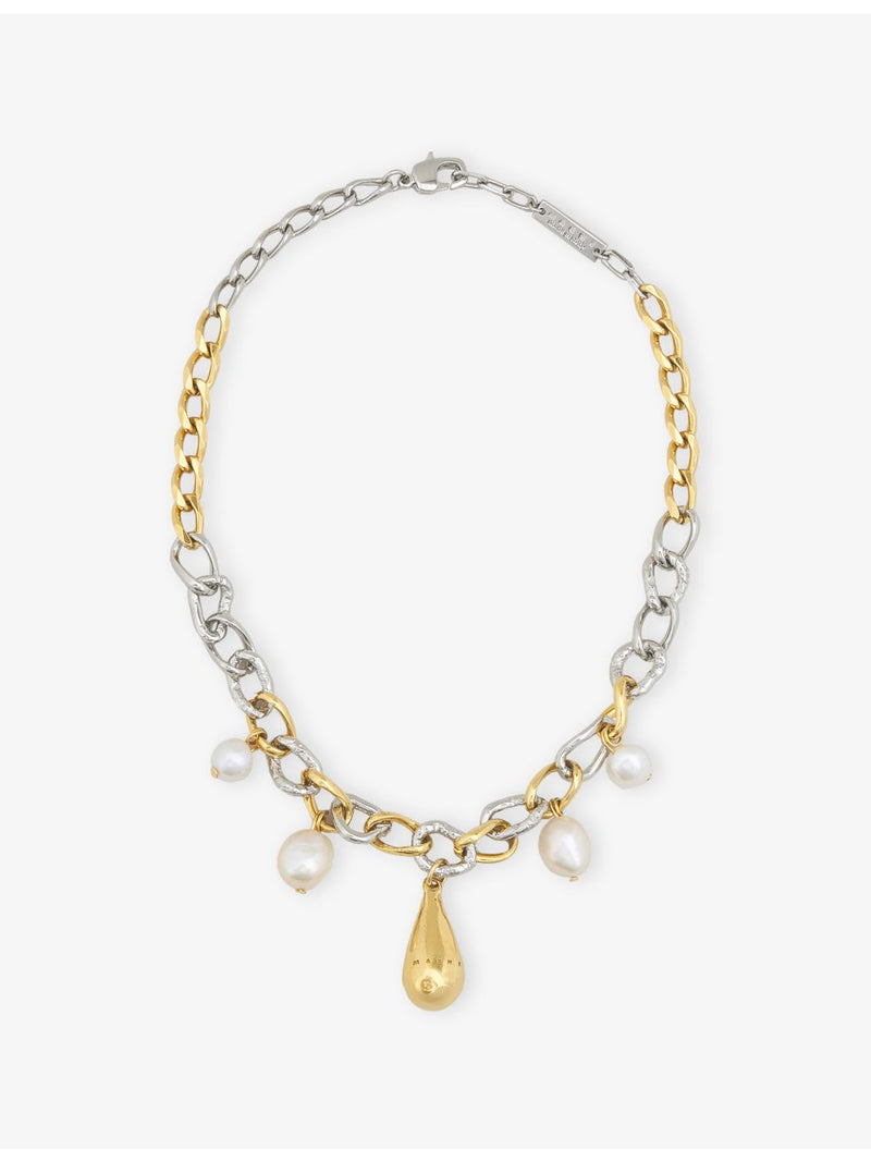 Marni logo brass necklace with crystal detail, imported from the UK