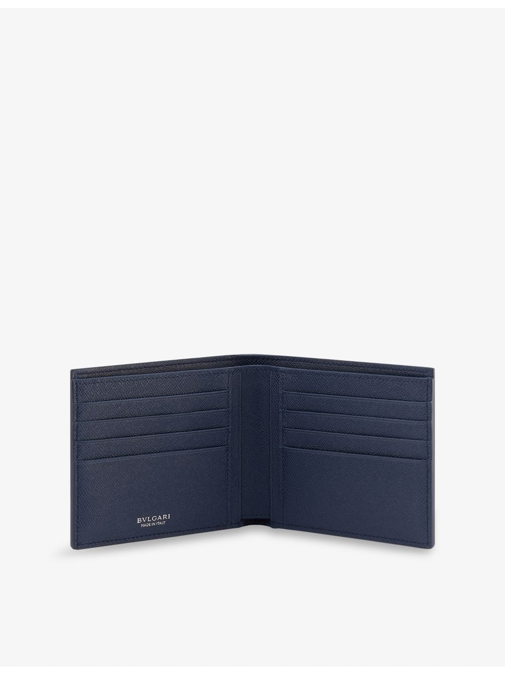 BVLGARI bi-fold leather wallet with metal orb logo (British brand)