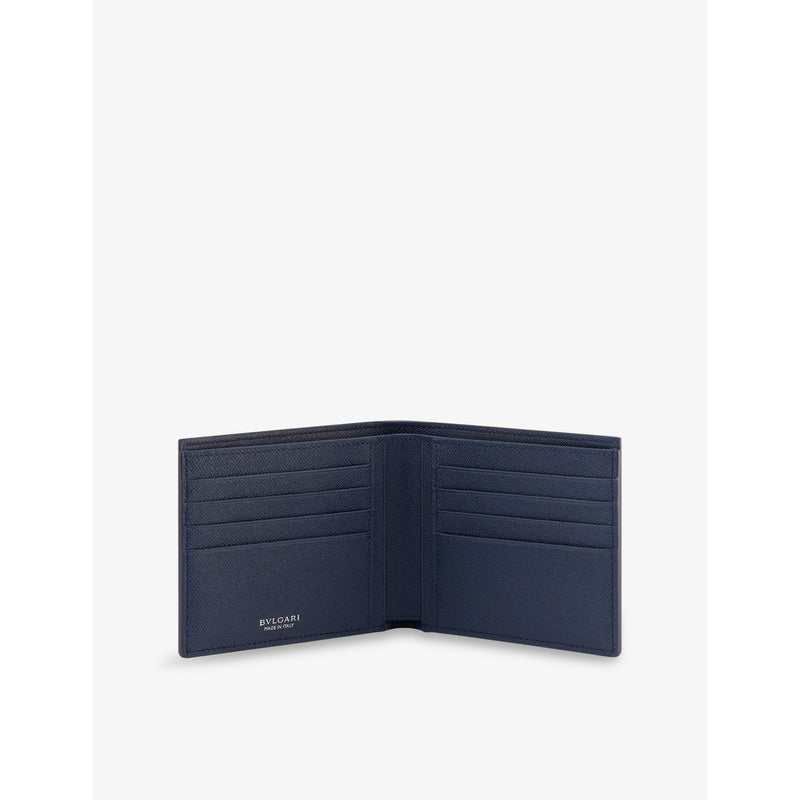 BVLGARI bi-fold leather wallet with metal orb logo (British brand)