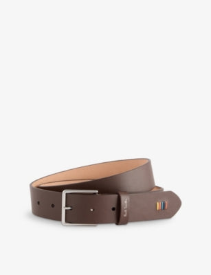 Branded Rainbow-Stitch Leather Belt - 32