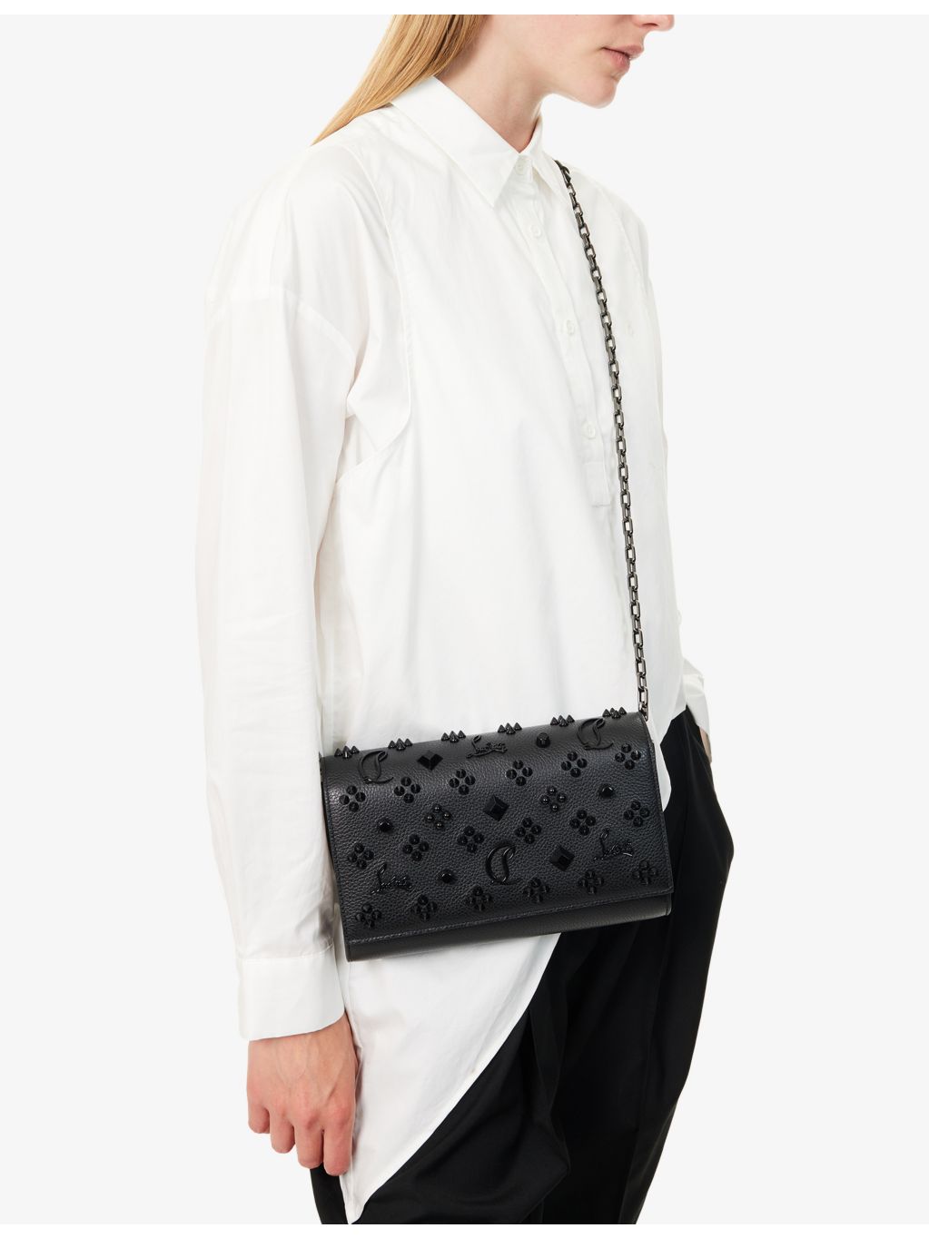 Christian Louboutin Paloma Loubinthesky spike leather clutch bag (British brand)