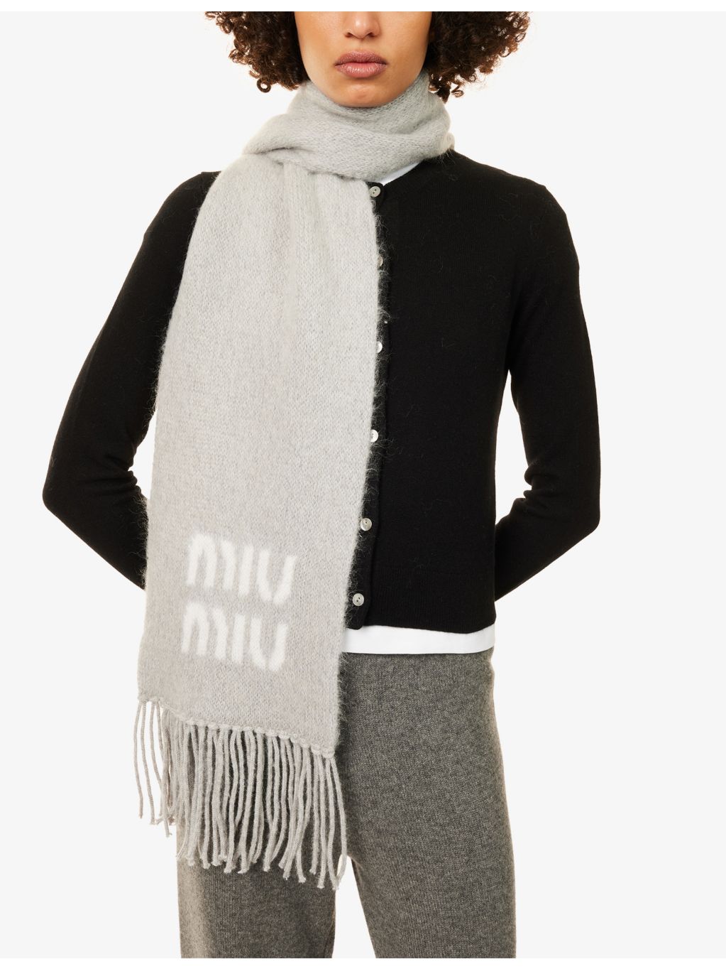 Miu Miu jacquard fringed mohair-blend scarf 185cm, UK version