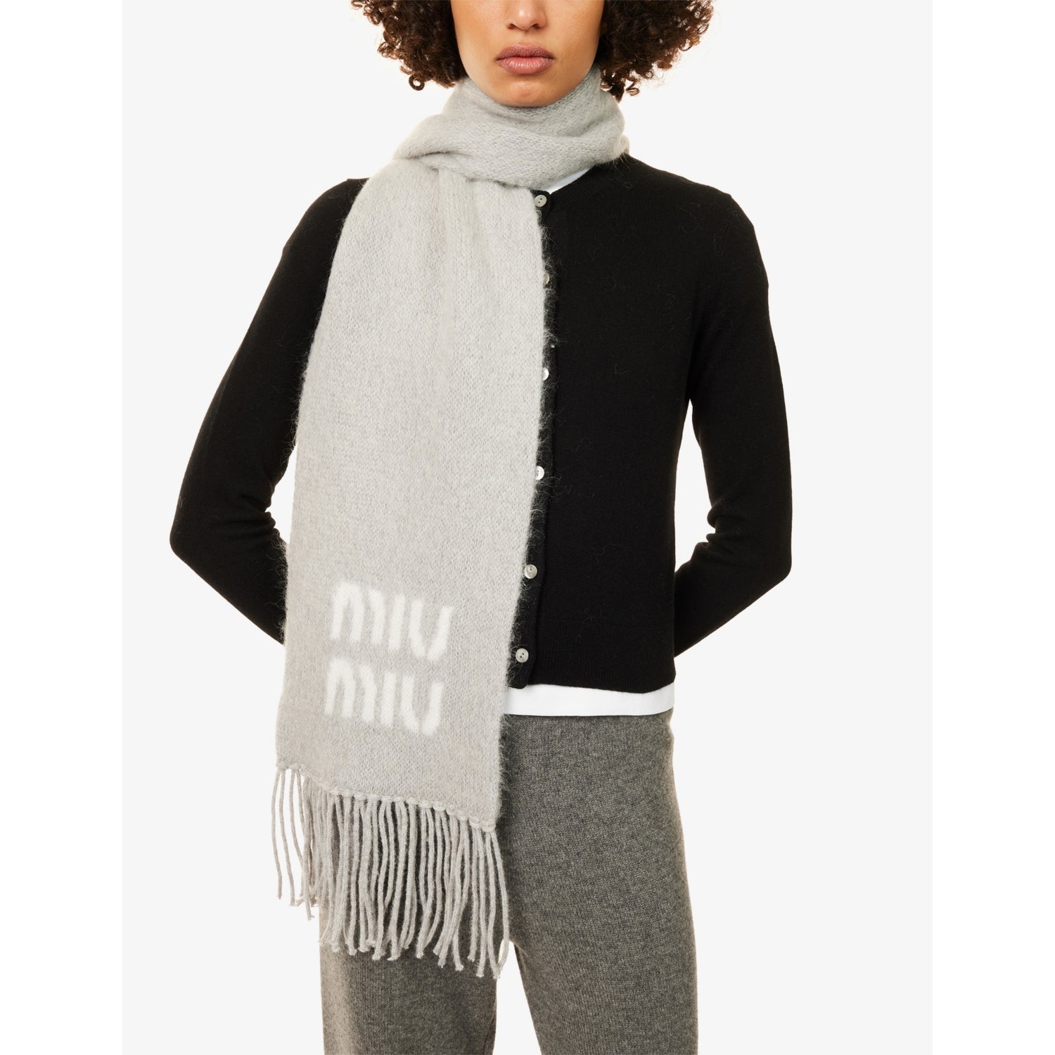 Miu Miu jacquard fringed mohair-blend scarf 185cm, UK version