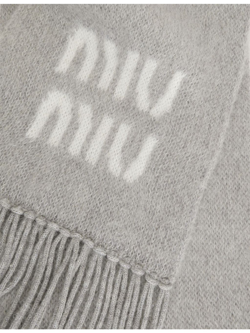 Miu Miu jacquard fringed mohair-blend scarf 185cm, UK version