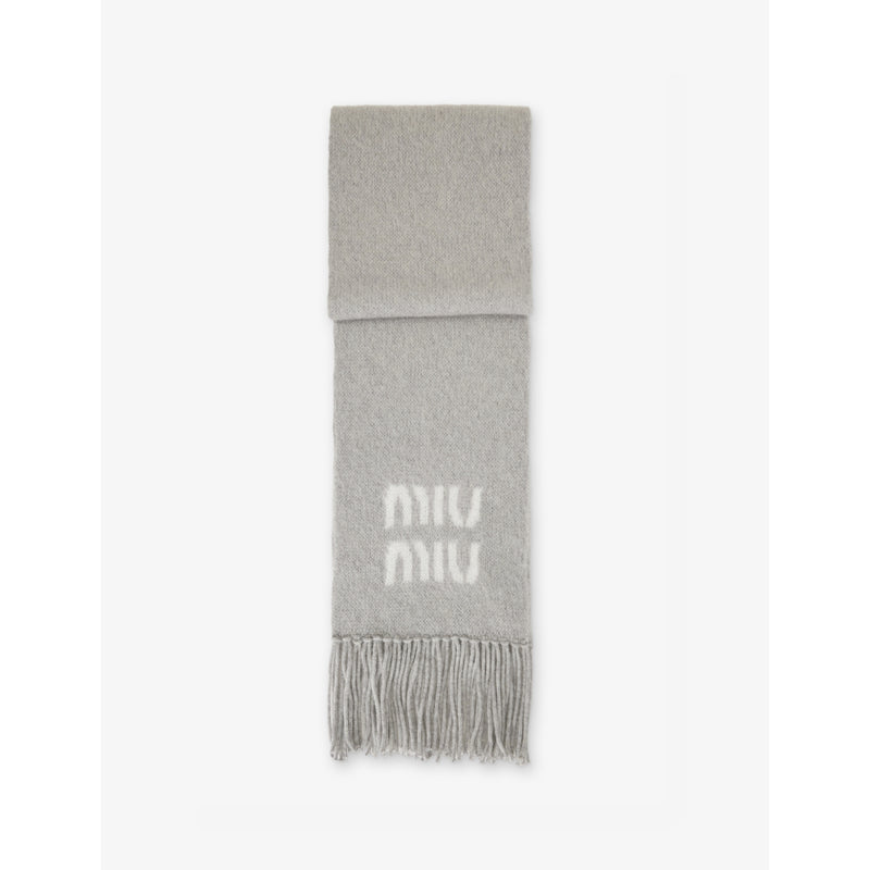 Miu Miu jacquard fringed mohair-blend scarf 185cm, UK version