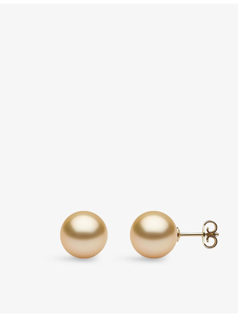 Yoko London 18ct gold golden pearl stud earrings 10-11mm - British product