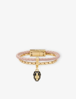 Bulgari Serpenti Forever Yellow Gold-Plated Brass and Leather Bracelet 14.5cm