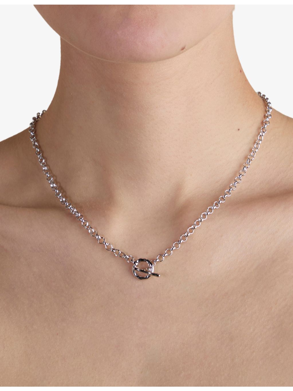 Astrid & Miyu rhodium-plated brass rolo chain necklace 45cm, UK version