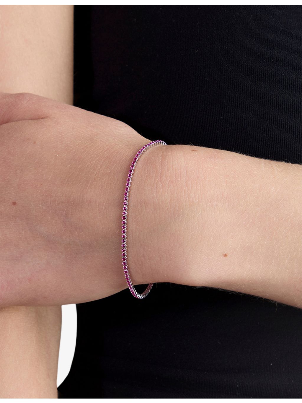 Astrid and Miyu tennis bracelet in pink cubic zirconia (British brand)
