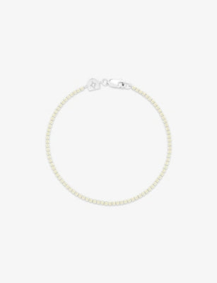 Astrid and Miyu Rhodium-Plated Brass Green Cubic Zirconia Tennis Chain Bracelet, 16.5cm