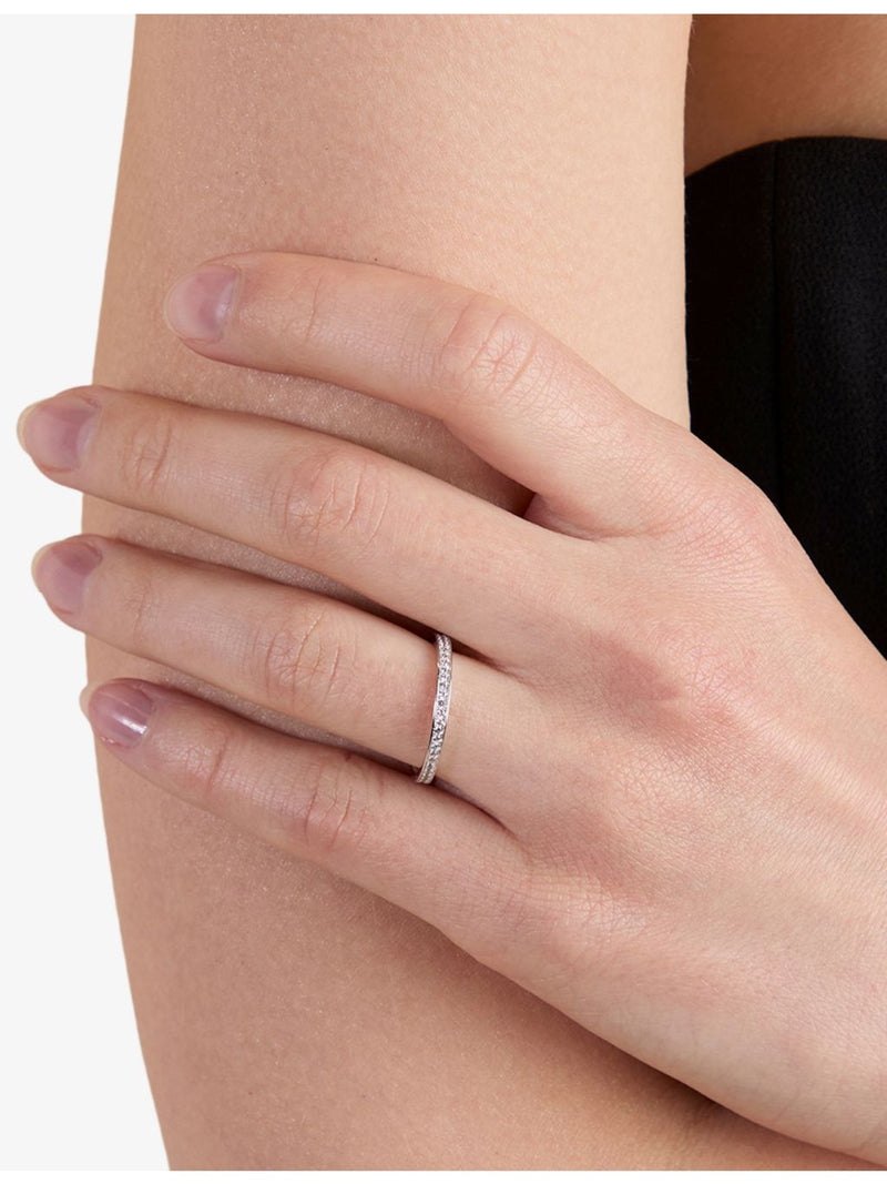 Astrid and Miyu rhodium-plated sterling silver ring with cubic zirconia - British product