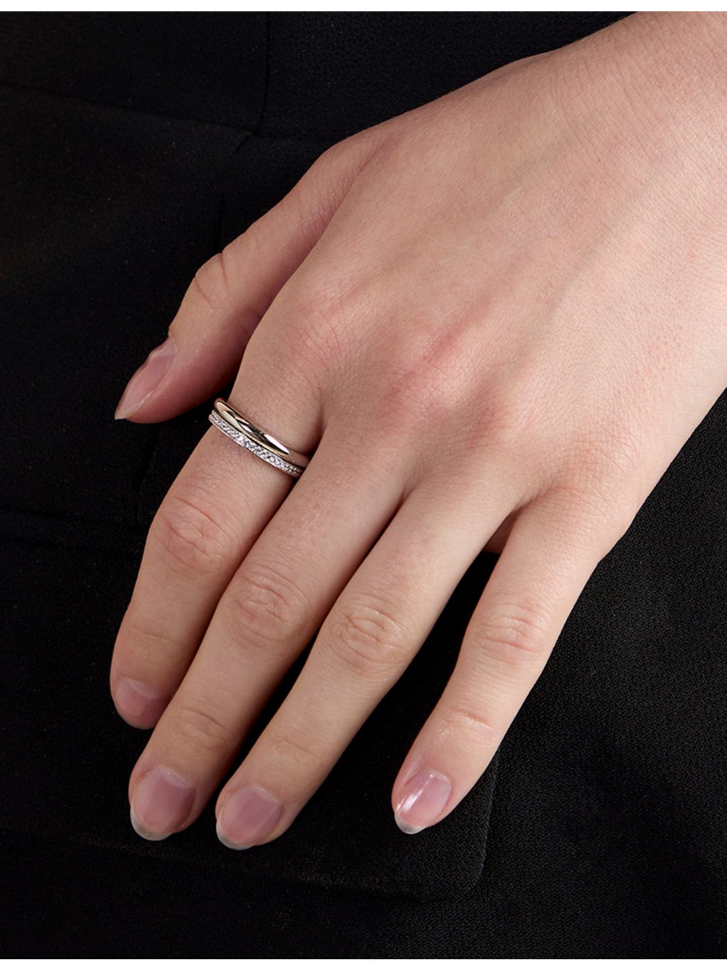 Astrid and Miyu rhodium-plated sterling silver ring with cubic zirconia - British product