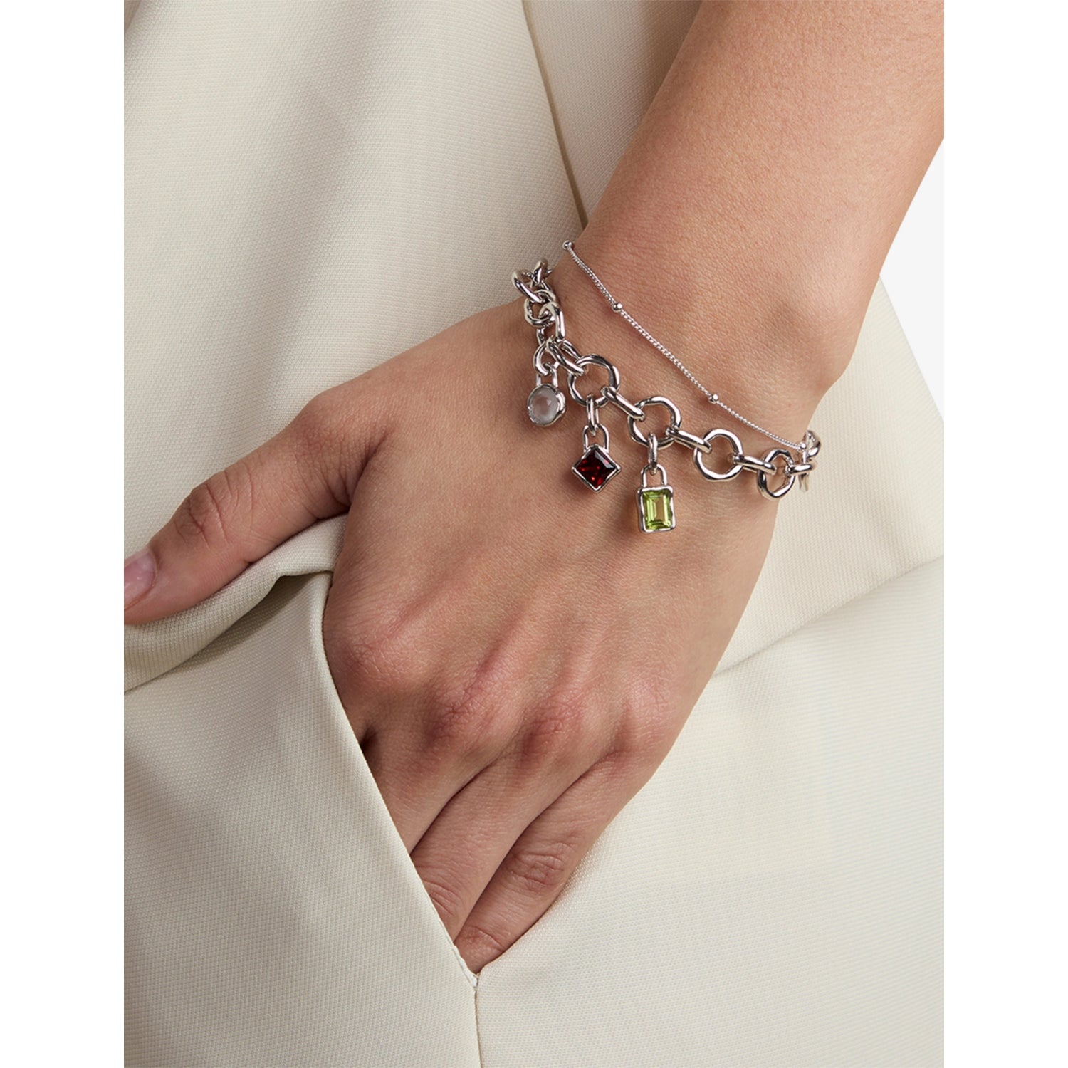 Astrid and Miyu rhodium-plated sterling silver garnet charm - British product