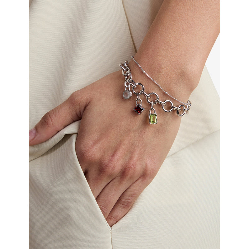 Astrid and Miyu rhodium-plated sterling silver garnet charm - British product