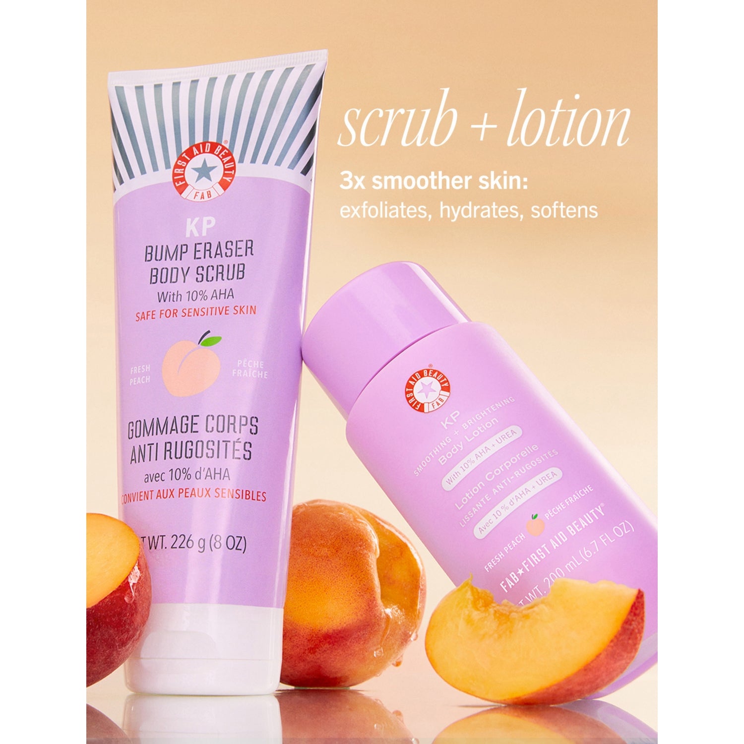 First Aid Beauty peach smoothing lotion 200ml, imported from the UK