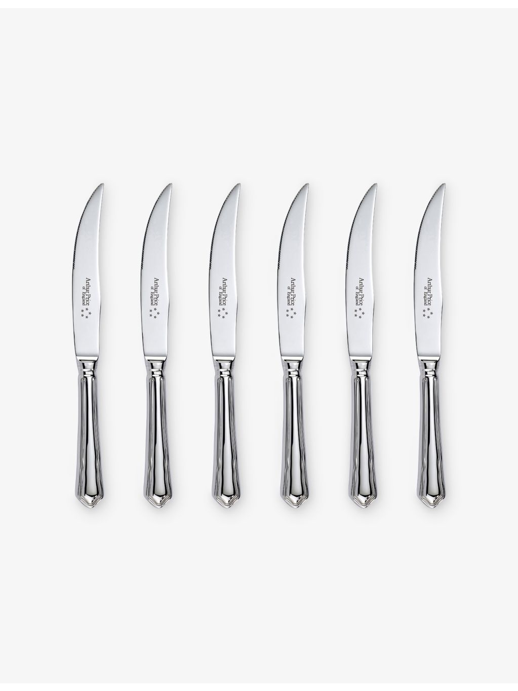 Arthur Price set of six silver-plated steak knives, UK version