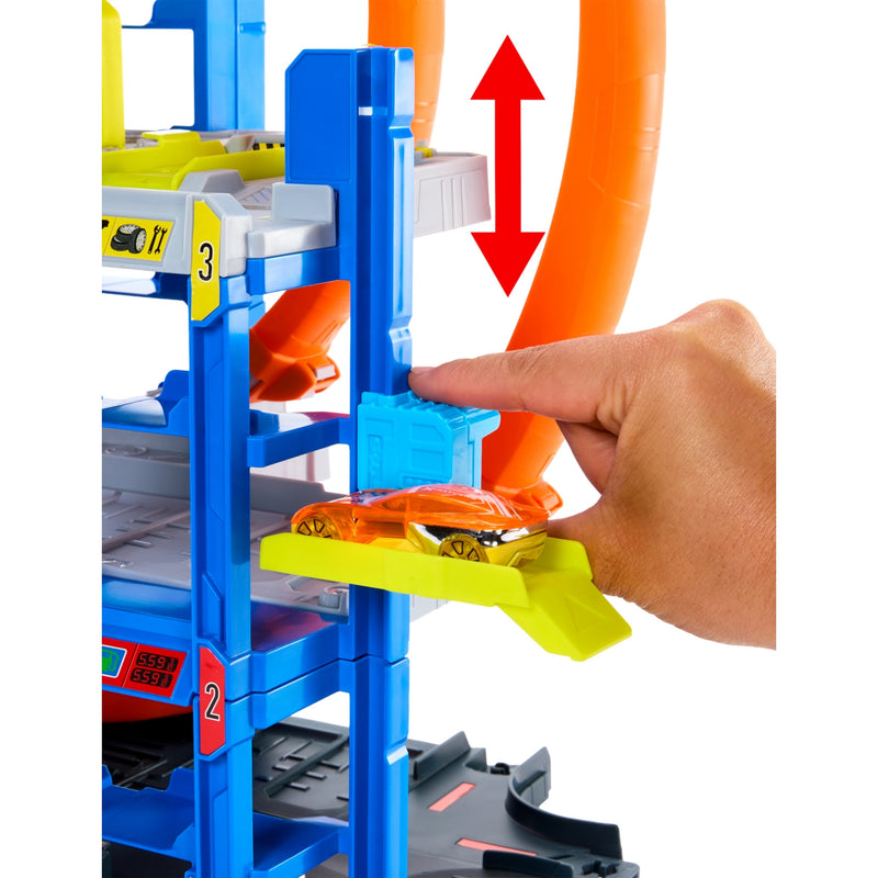 Hot Wheels Mega Loop Garage playset with car and helicopter - British product
