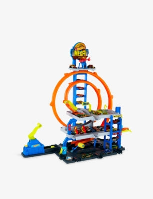 Hot Wheels Mega Loop Garage playset with car and helicopter - British product