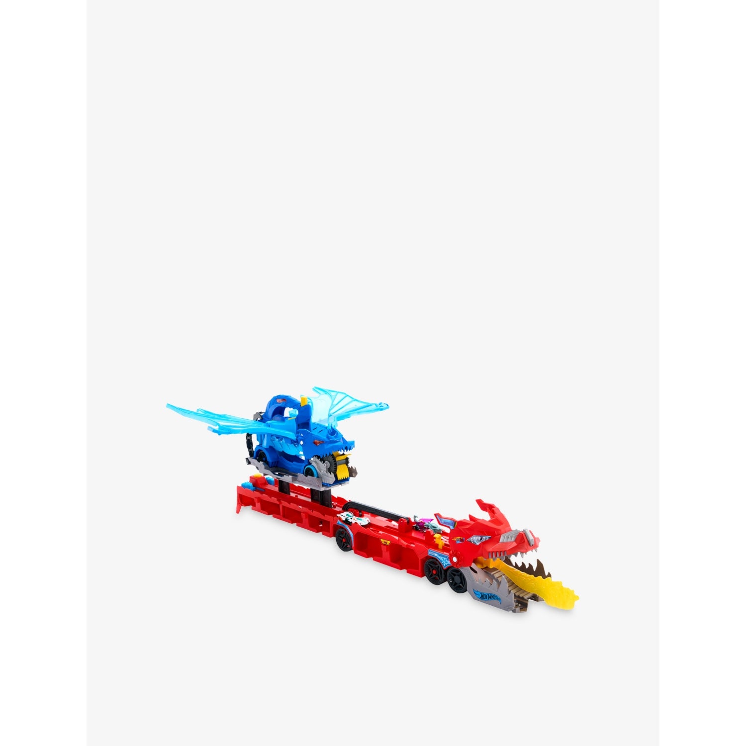Hot Wheels dragon transporter playset with two cars, imported from the UK