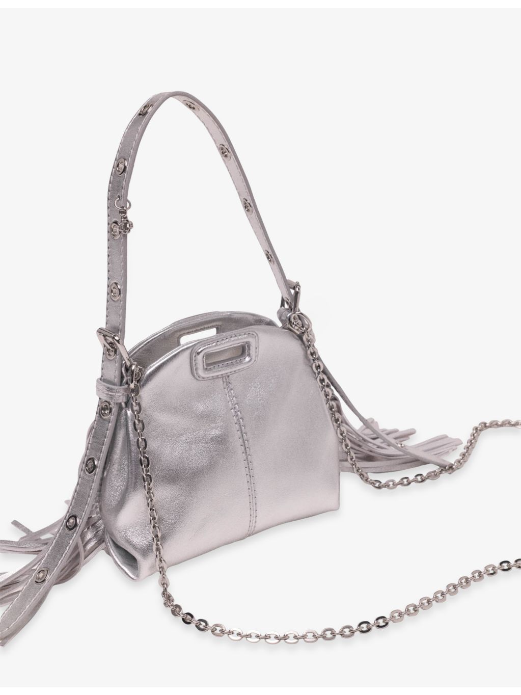 Maje Miss M micro leather shoulder bag with metallic finish, UK version