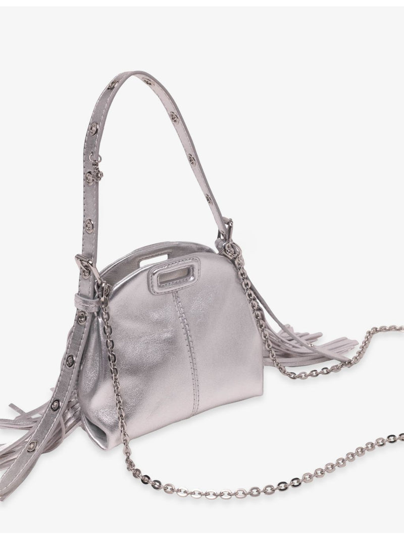 Maje Miss M micro leather shoulder bag with metallic finish, UK version