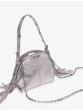 Maje Miss M micro leather shoulder bag with metallic finish, UK version