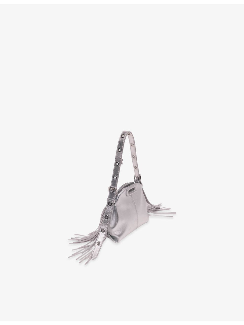 Maje Miss M micro leather shoulder bag with metallic finish, UK version