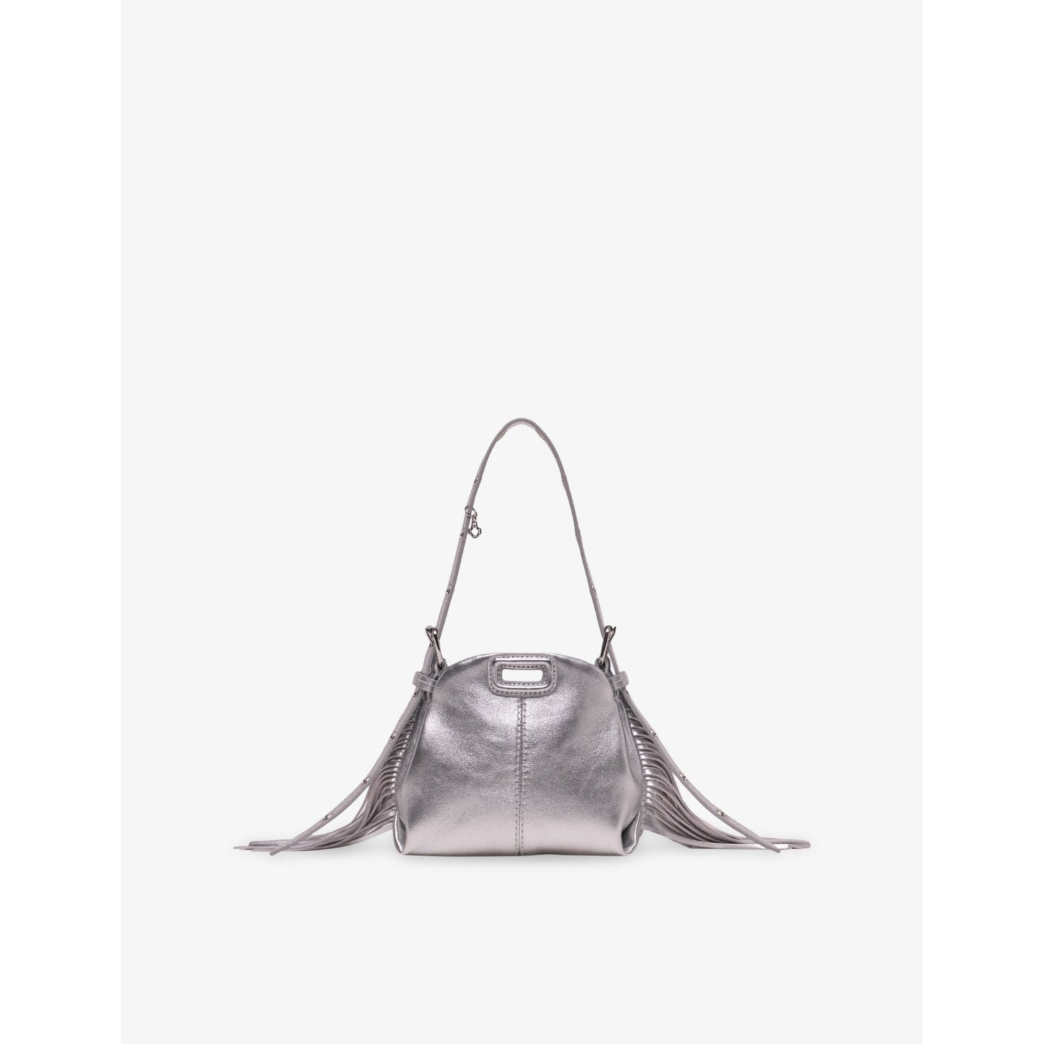 Maje Miss M micro leather shoulder bag with metallic finish, UK version