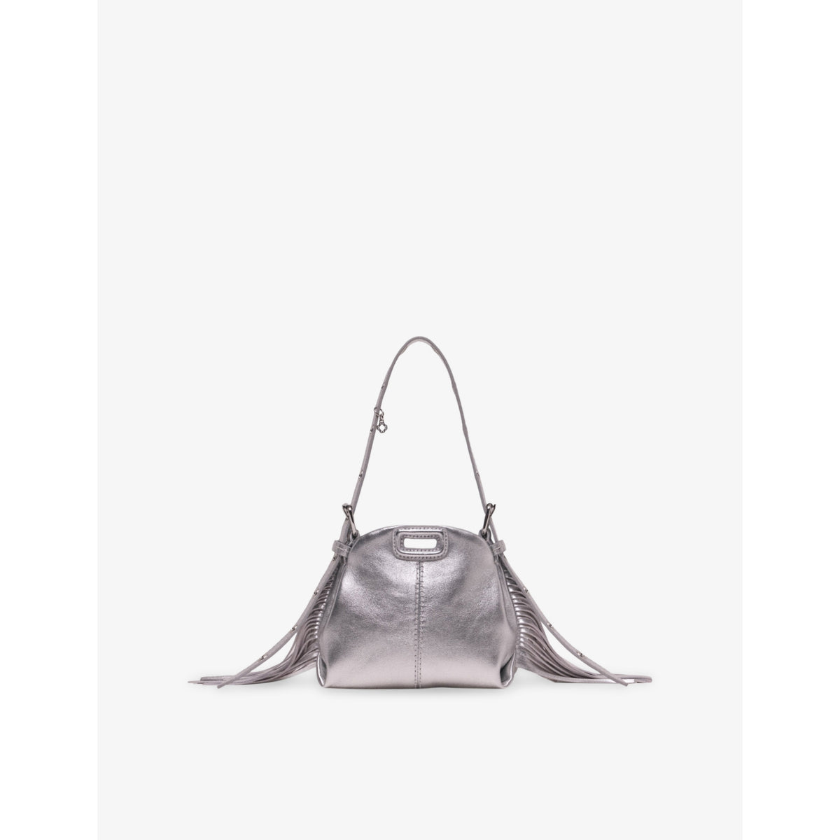 Maje Miss M micro leather shoulder bag with metallic finish, UK version