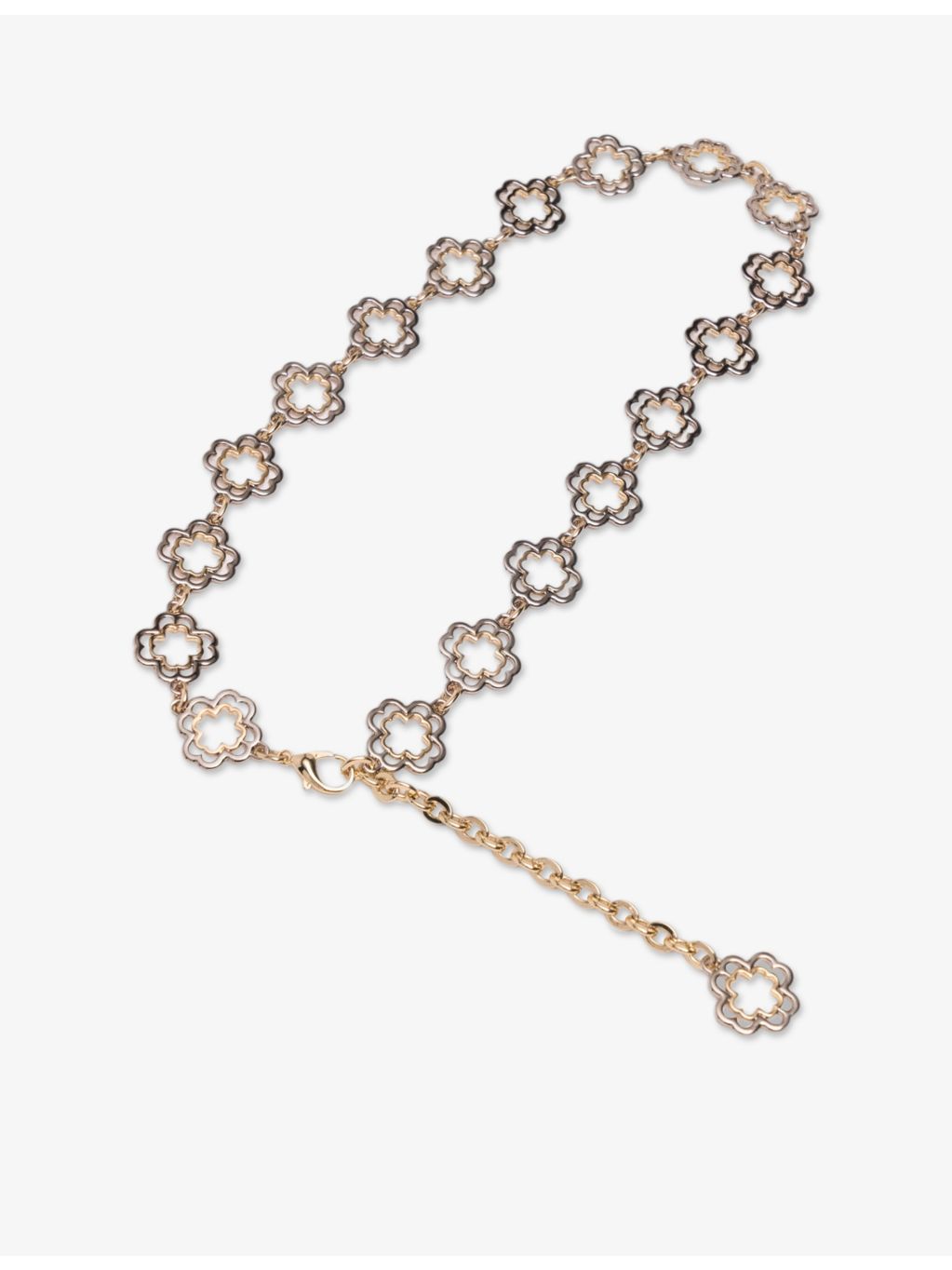 Maje brass chain belt with two-tone clover, UK version