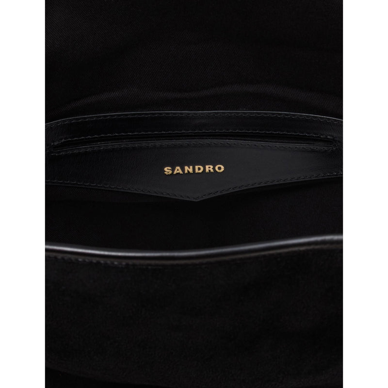 Sandro logo-embossed suede tote with gold-tone hardware - British product