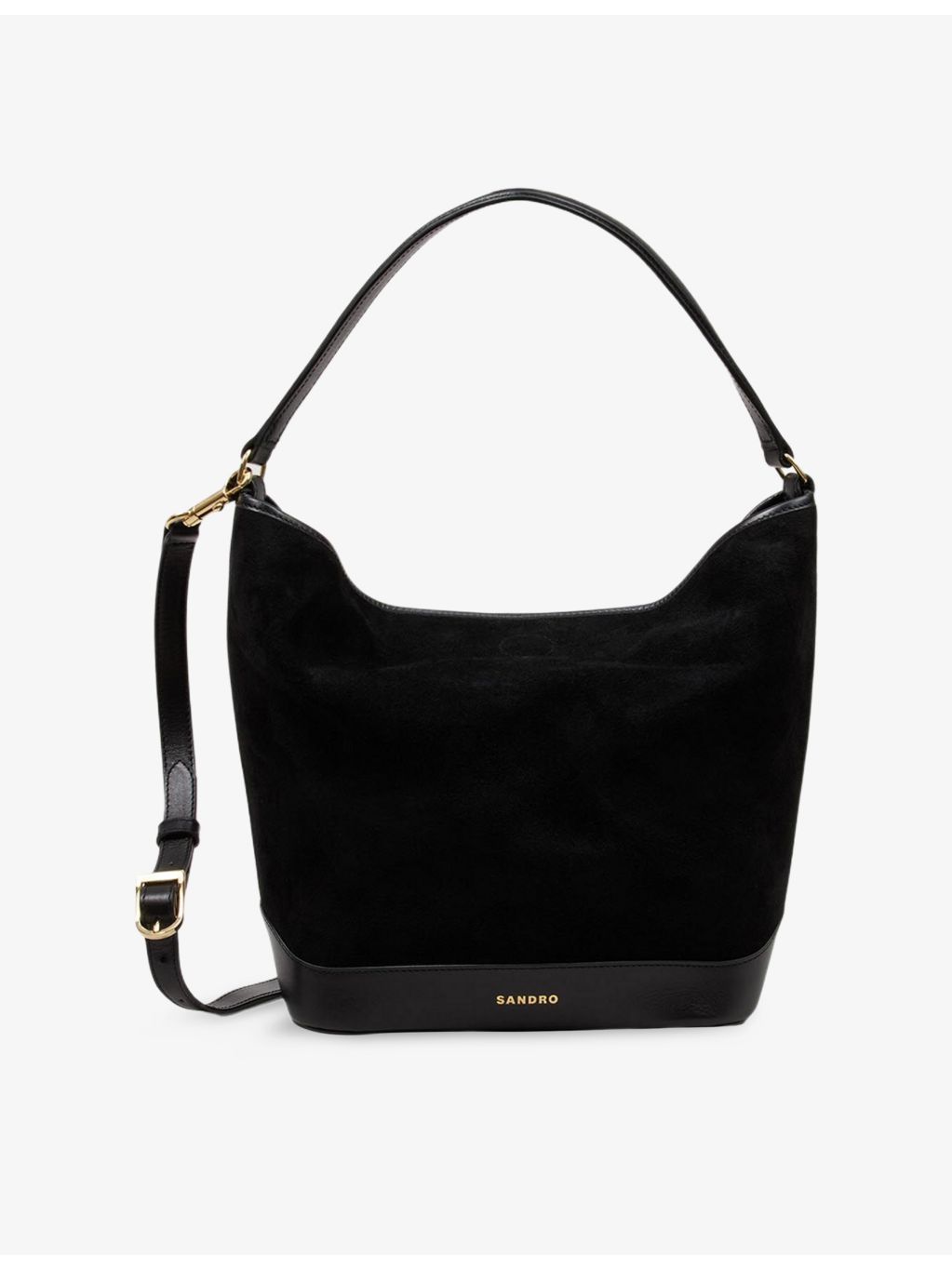 Sandro logo-embossed suede tote with gold-tone hardware - British product