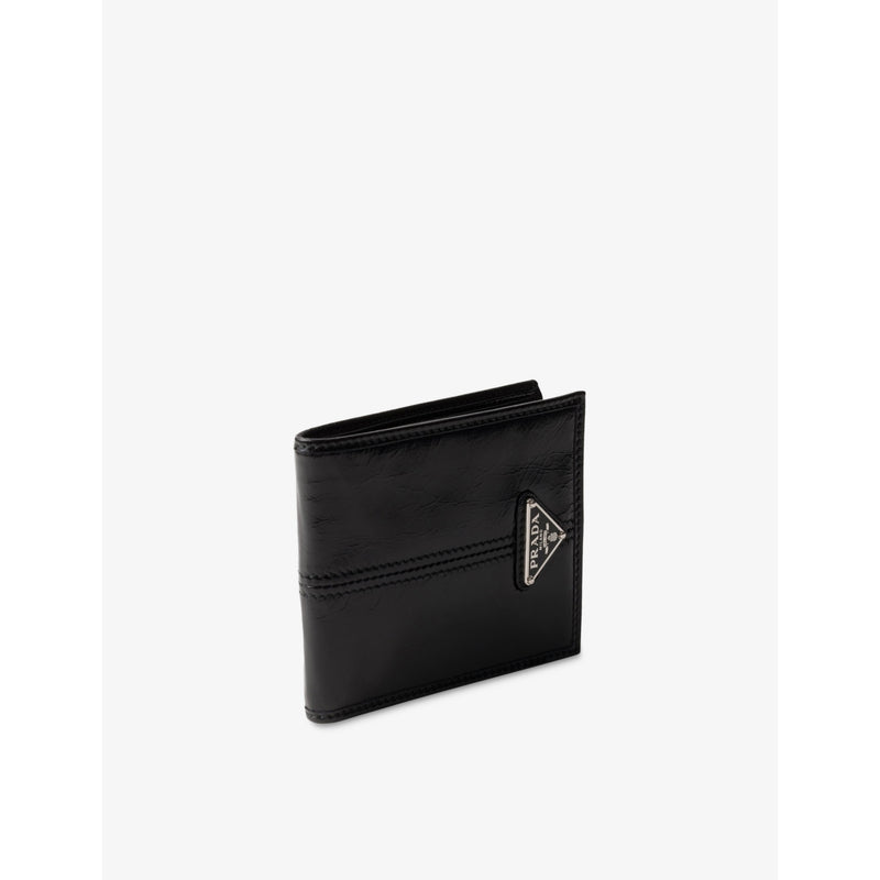 Prada leather wallet with triangle plaque (British brand)