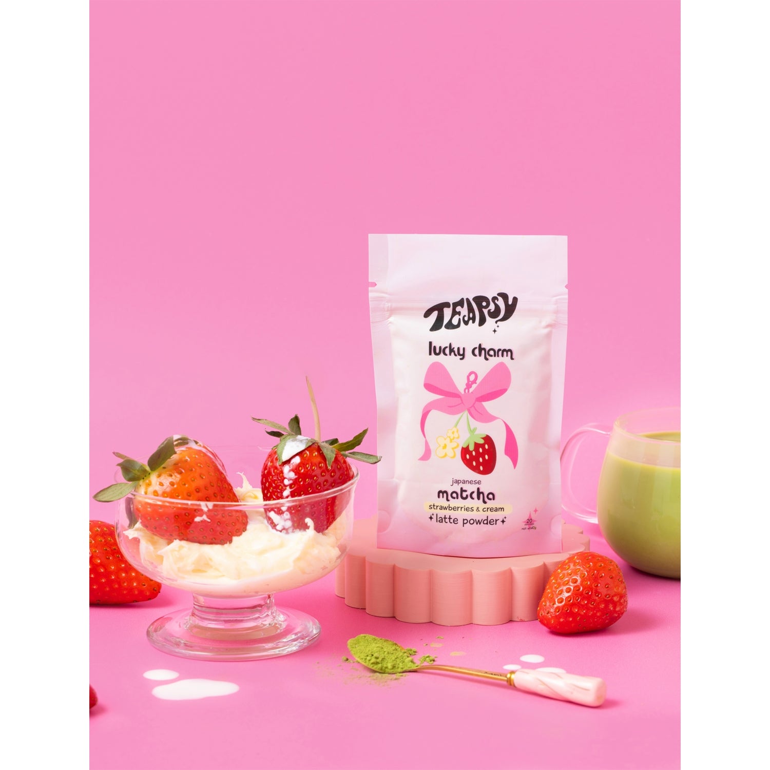 Teapsy matcha latte powder strawberries and cream 40g - British product