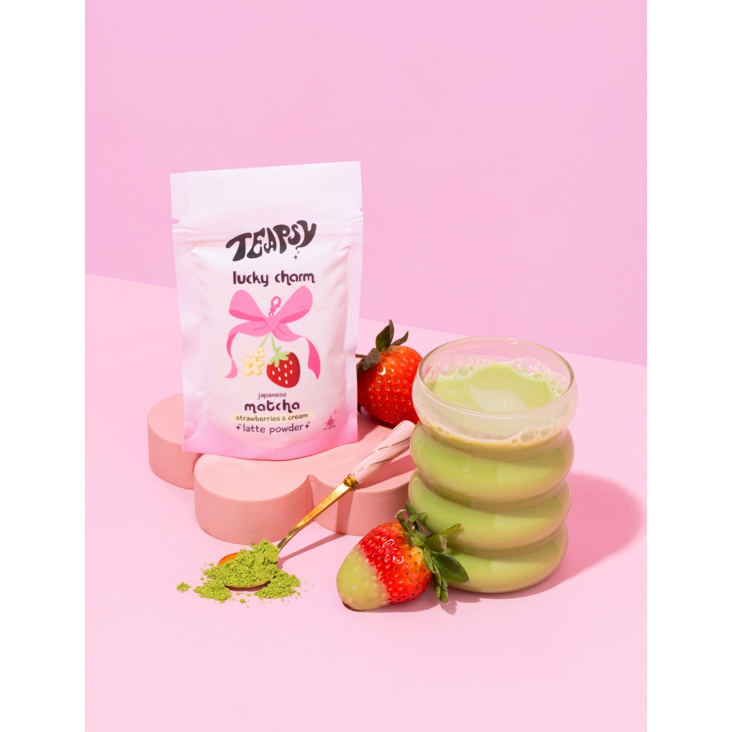 Teapsy matcha latte powder strawberries and cream 40g - British product