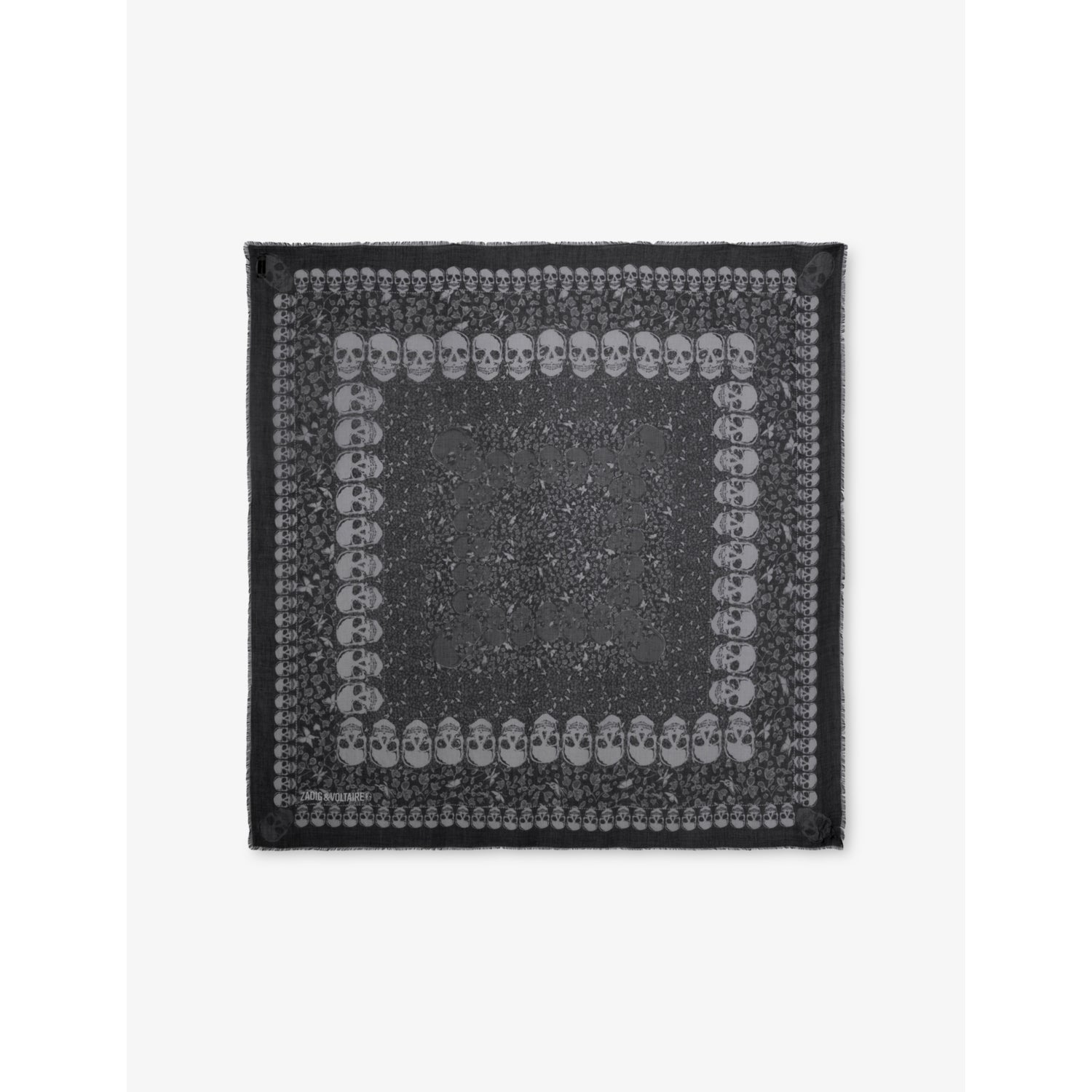 Zadig & Voltaire x Kerry Skull And Floral Graphic-Print Modal Scarf - BLACK