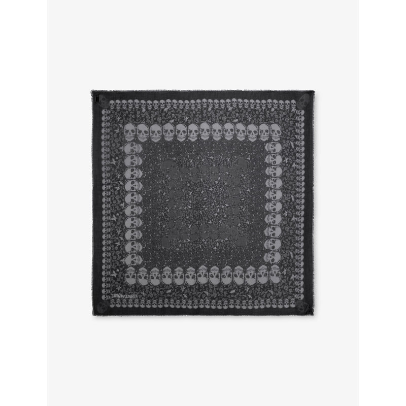 Zadig & Voltaire x Kerry Skull And Floral Graphic-Print Modal Scarf - BLACK