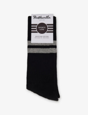 Pantherella cotton-blend crew socks with striped cuff - British product