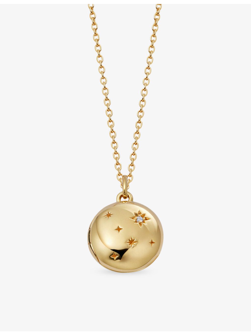 Astley Clarke yellow gold locket necklace with lab-grown white sapphires, UK version
