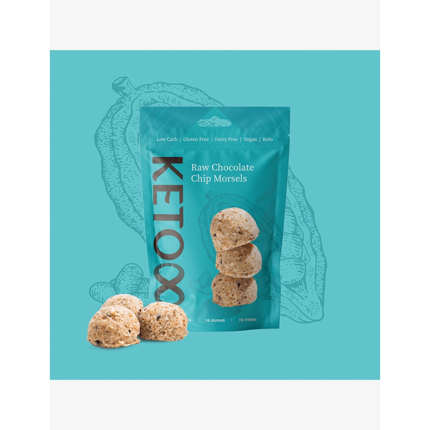 Keto8 raw chocolate chip morsels 120g, imported from the UK